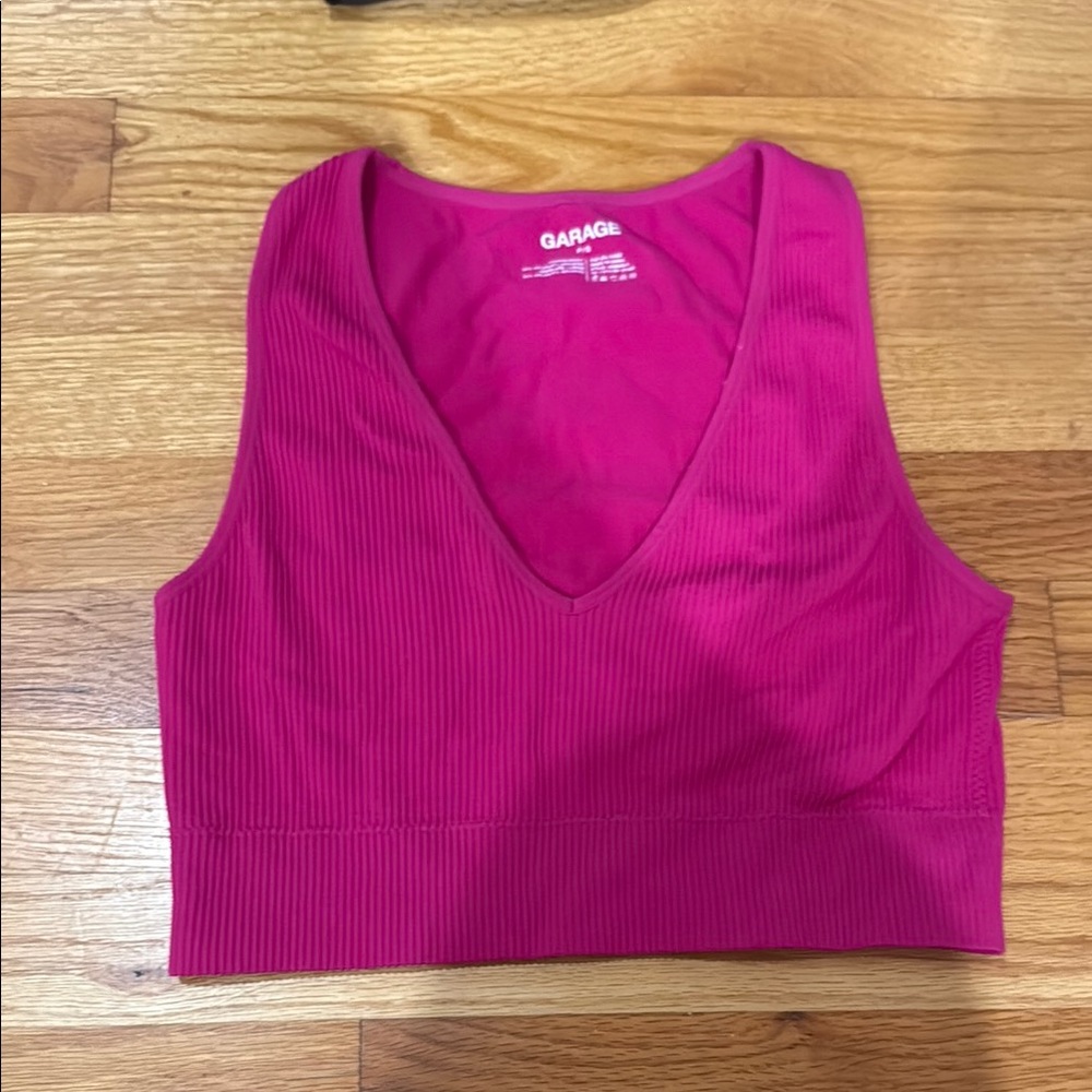 Garage Pink Ribbed Crop Tank Top
